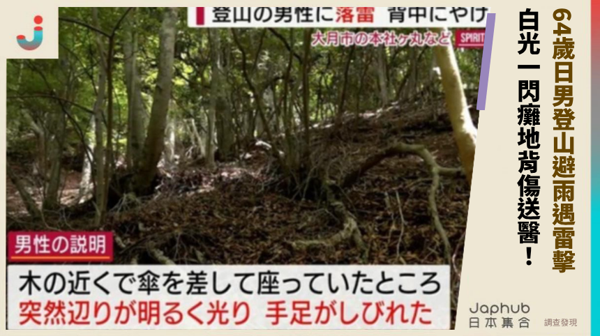 64歲日男登山避雨遇雷擊！白光一閃癱地背傷送醫！
